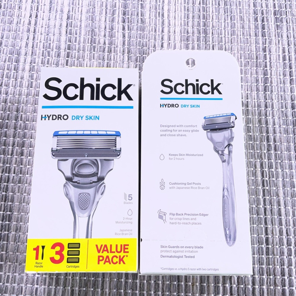 3pk Schick HYDRO Dry Skin Skin Men's 5-Blade Razor 1 Handle & 3 Cart 1x 6 Cart - Picture 2 of 4